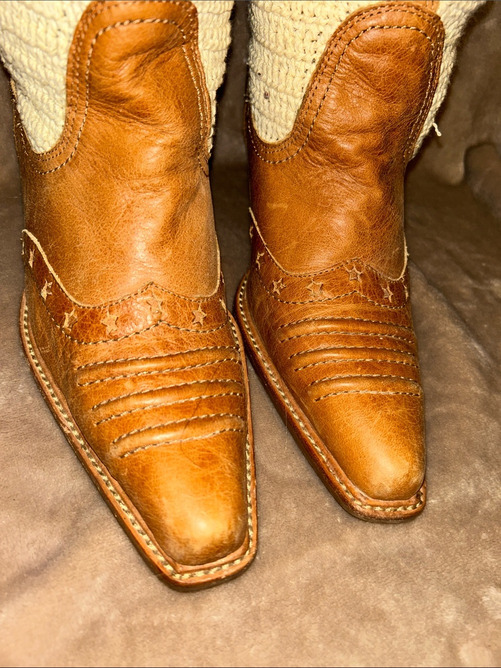 AWOL Tan Leather Cream Crochet Snip Toe Boho Western Coastal Cowgirl Boots 8.5 - Picture 6 of 16